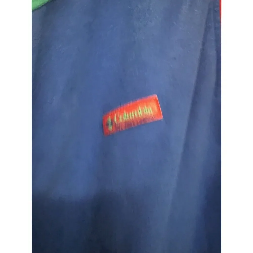 Vintage columbia jacket blue green color block red teal blue Mens XL felt fleece